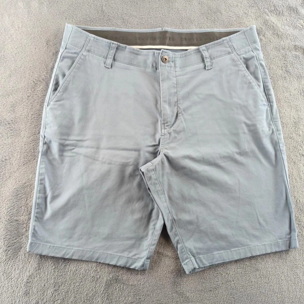 Denver Hayes Shorts Mens 36 Gray Chino Flat Front Stretch Cotton Casual Denim